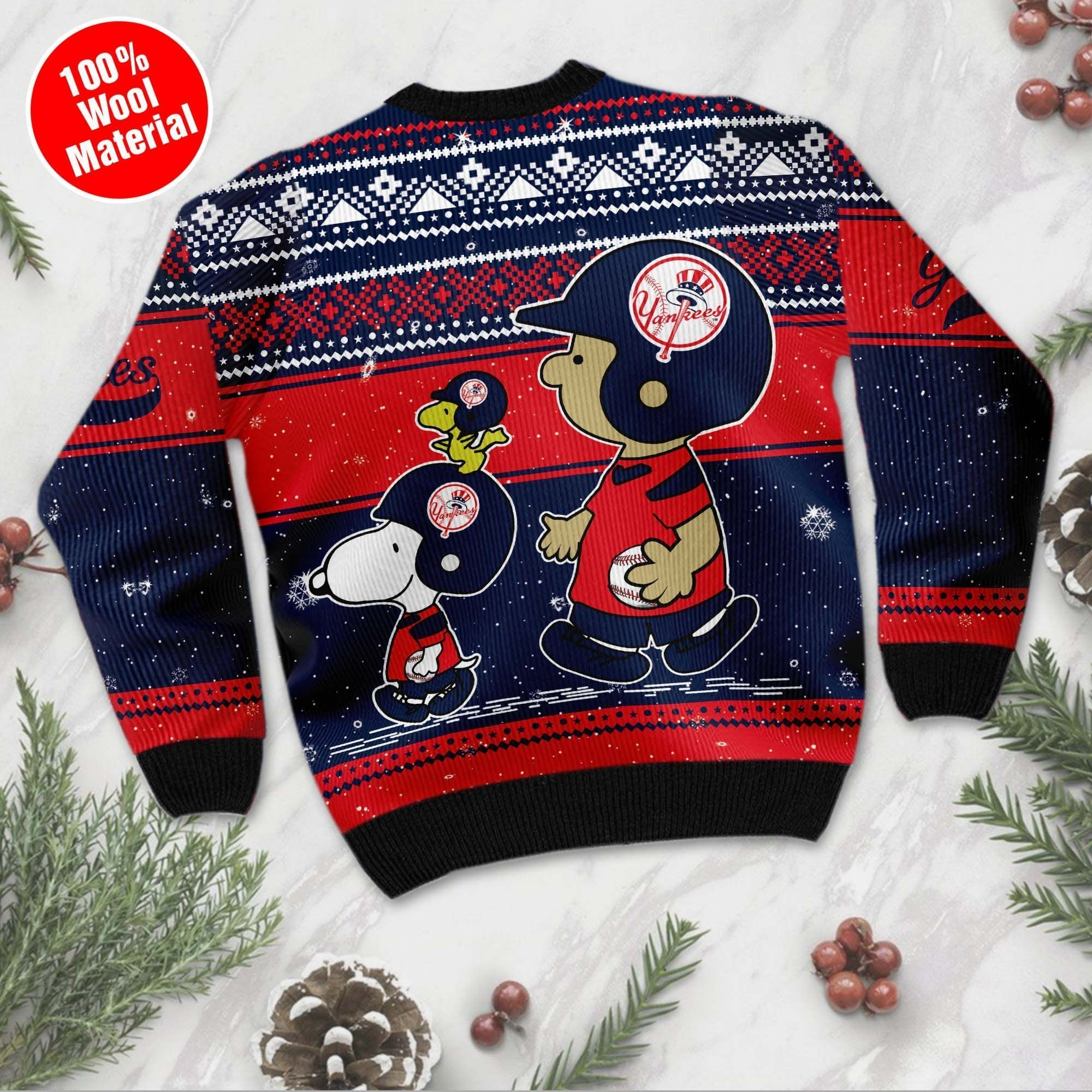 New York Yankees Charlie Brown Snoopy Wear Football Jersey Ugly Christmas Sweater Adult 3D Funny Matching for family - Image 4