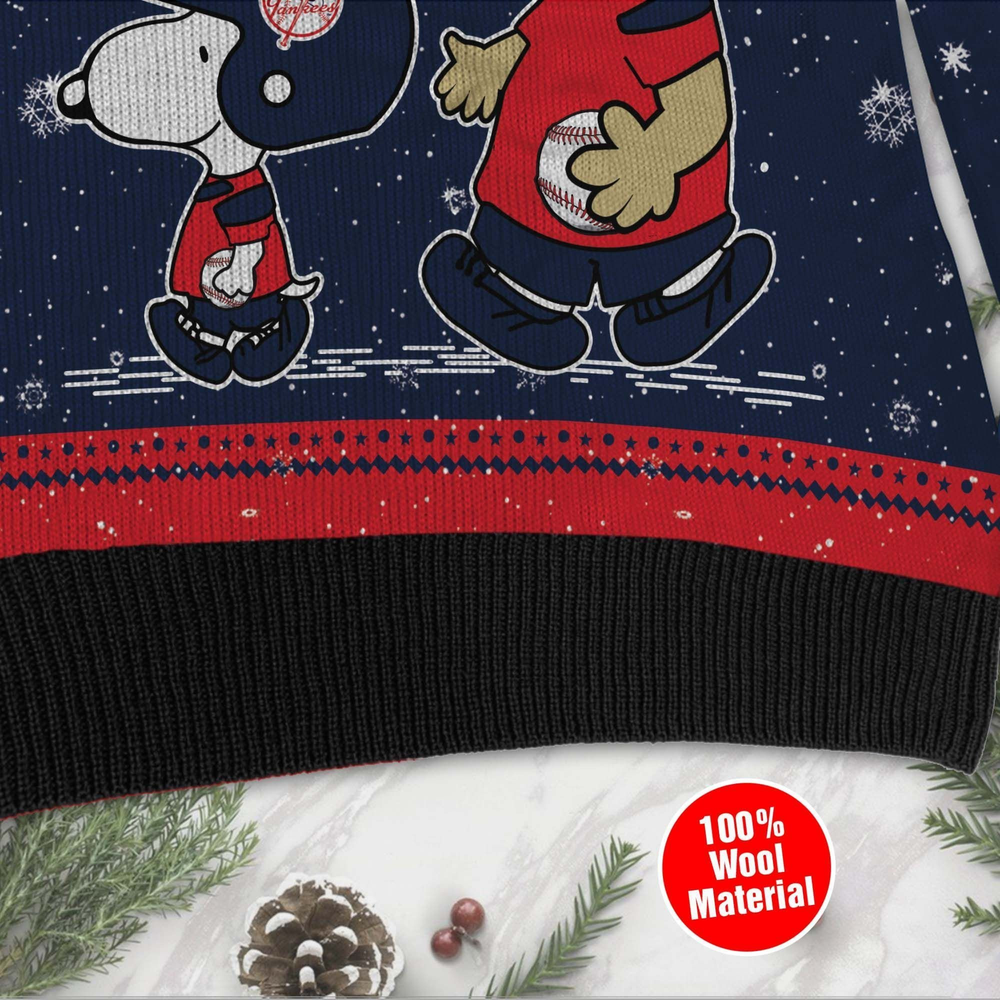 New York Yankees Charlie Brown Snoopy Wear Football Jersey Ugly Christmas Sweater Adult 3D Funny Matching for family - Image 3