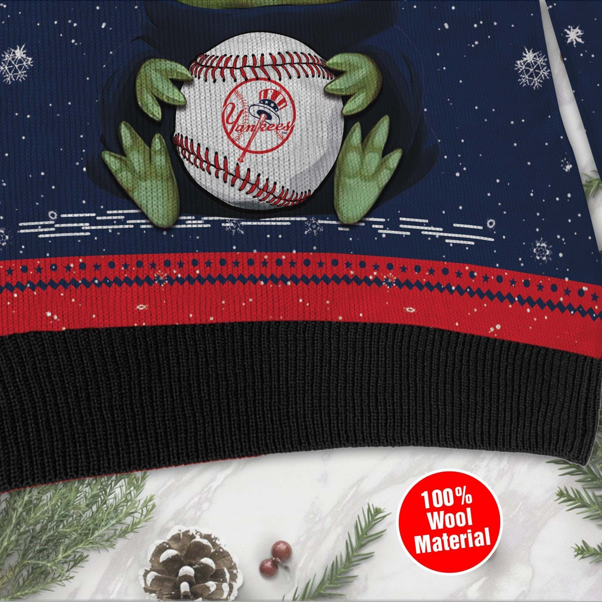 New York Yankees Grogu Baby Yoda Hug Logo Ugly Christmas Sweater Adult 3D Funny Matching for family - Image 3