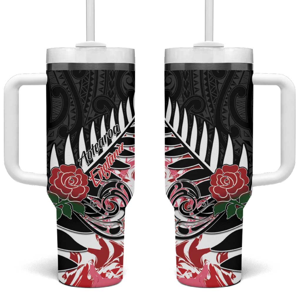 New Zealand and England Rugby Silver Fern With Red Rose Custom Stanley Cup 40 oz 30 oz Tumbler With HandleTVC2301362