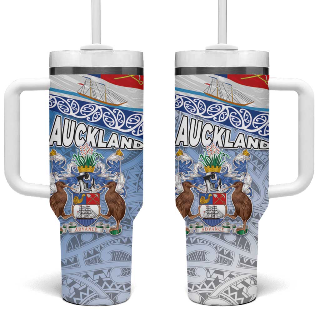 New Zealand Auckland’s Flag and Coat of Arms Koru Art Maori Custom Stanley Cup 40 oz 30 oz Tumbler With HandleTVC2301346