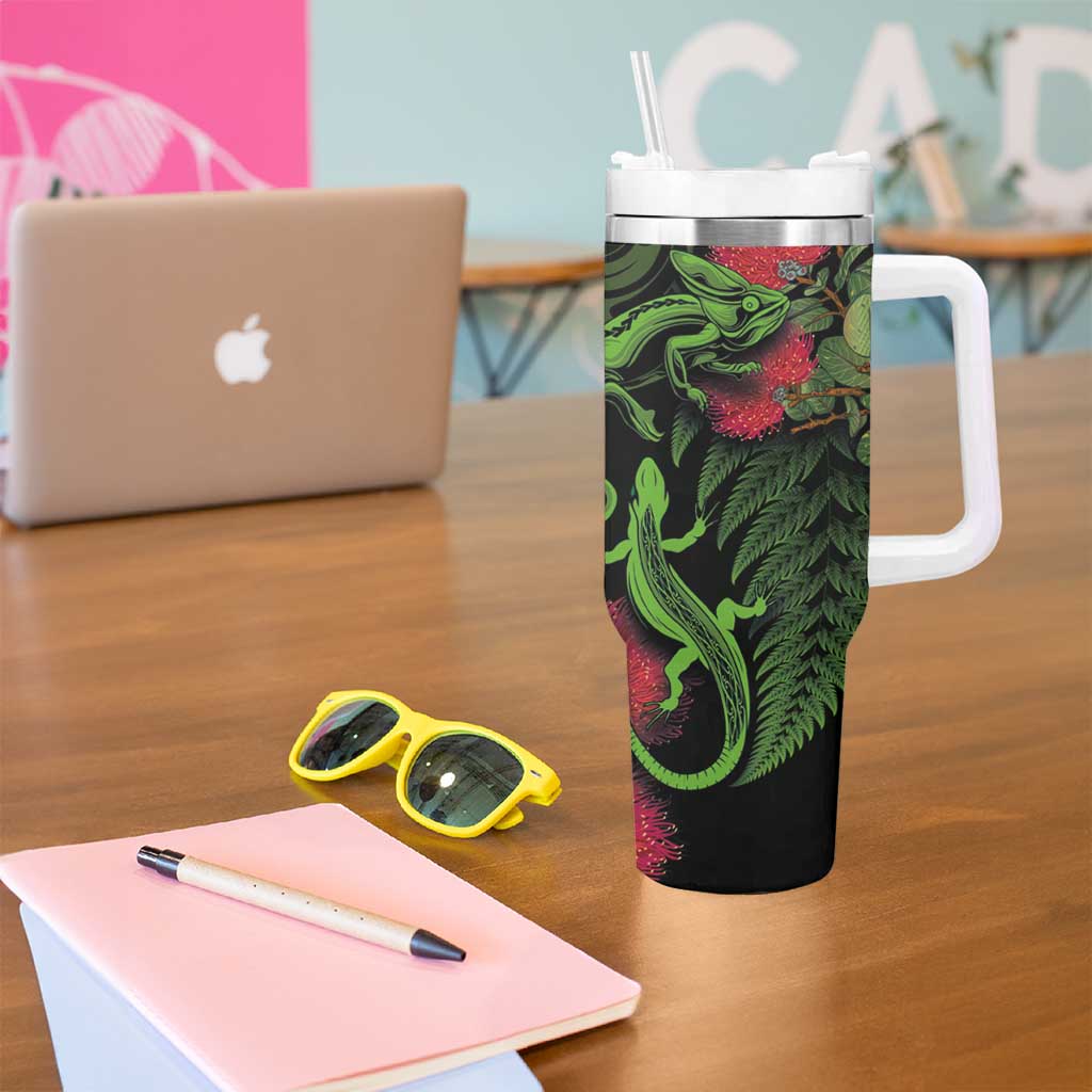 New Zealand Chameleon and Gecko Maori Silver Fern and Pohutukawa Decoration Custom Stanley Cup 40 oz 30 oz Tumbler With HandleTVC2301350 - Image 5