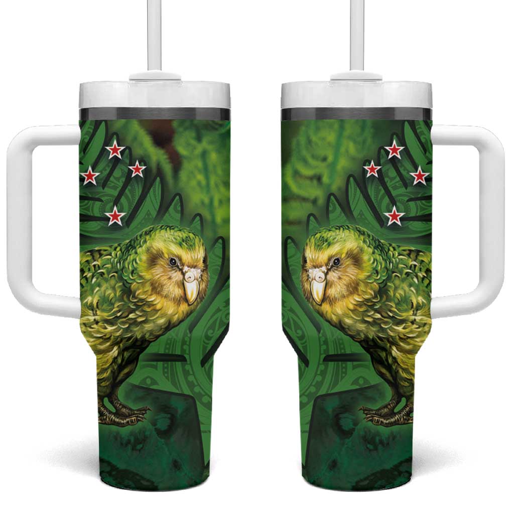 New Zealand Silver Fern with Close up of Green Fern Leaves and Maori Tattoo Custom Stanley Cup 40 oz 30 oz Tumbler With HandleTVC2301347