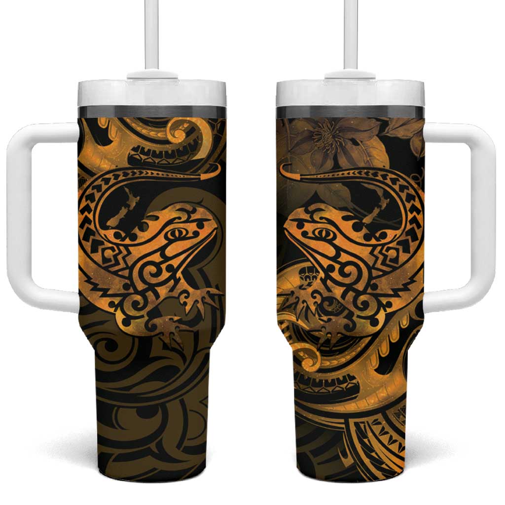 New Zealand Tuatara Aotearoa Maori Clematis Flowers Gold Custom Stanley Cup 40 oz 30 oz Tumbler With HandleTVC2301376