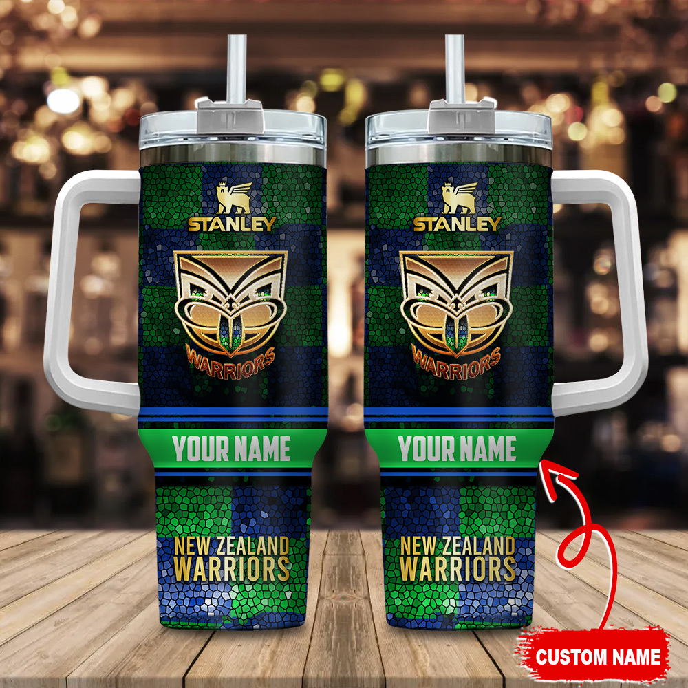 New Zealand Warriors NRL Golden Logo Stained Glass Effect Custom Stanley Cup 40 oz 30 oz Tumbler With HandleTVC2301178