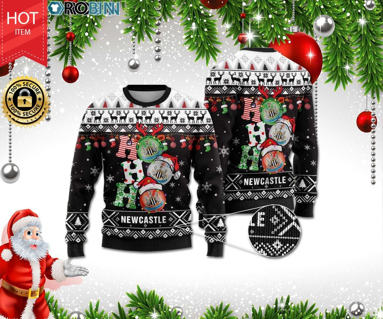 Newcastle Ho Ho Ho 3D Print Ugly Christmas Sweater Adult 3D Funny Matching for family