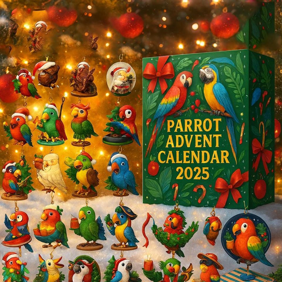NEWEST Parrot 2D Flat Advent Calendar, Parrot Christmas Advent Calendar, 24 Christmas Figurines, Parrot Ornament