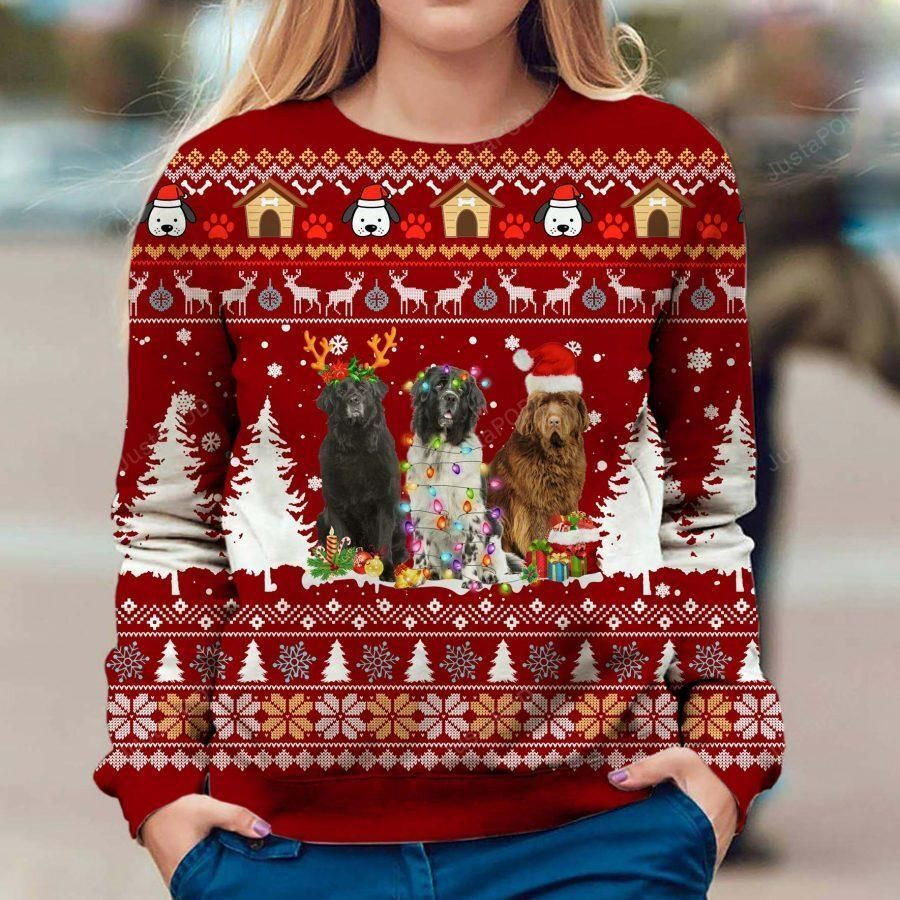 Newfoundland Dog Ugly Christmas Sweater Adult 3D Funny Matching for family