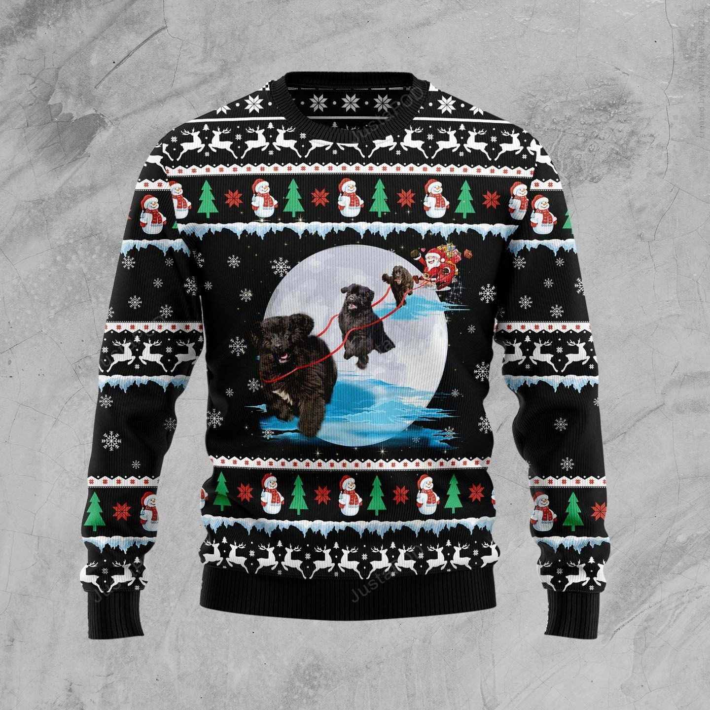 Newfoundland Santa On Highway Ugly Christmas Sweater Adult 3D Funny Matching for family