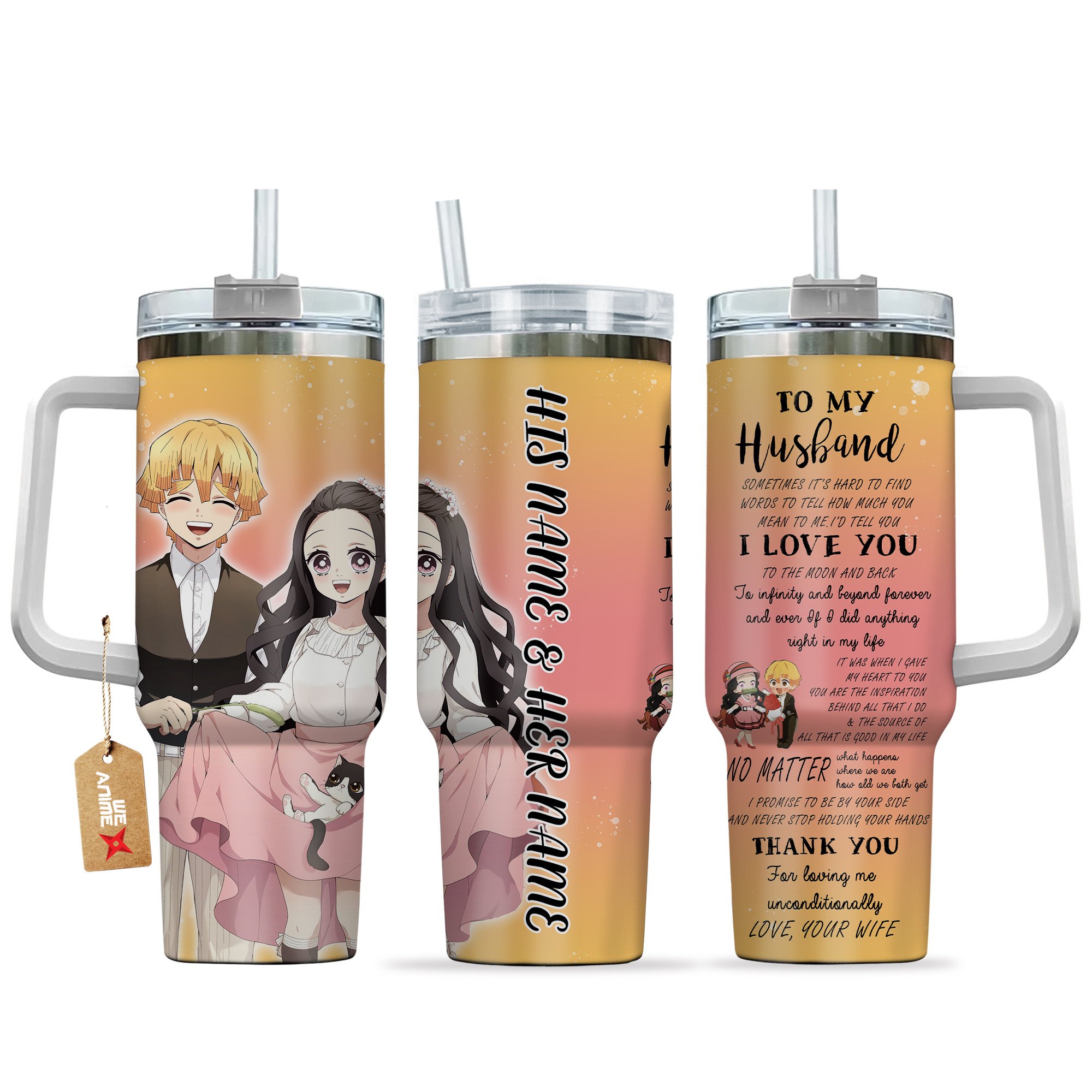 Nezuko Kamado & Zenitsu Demon Slayer Anime Valentine Custom Stanley Cup 40 oz 30 oz Tumbler With HandleTVC2301167