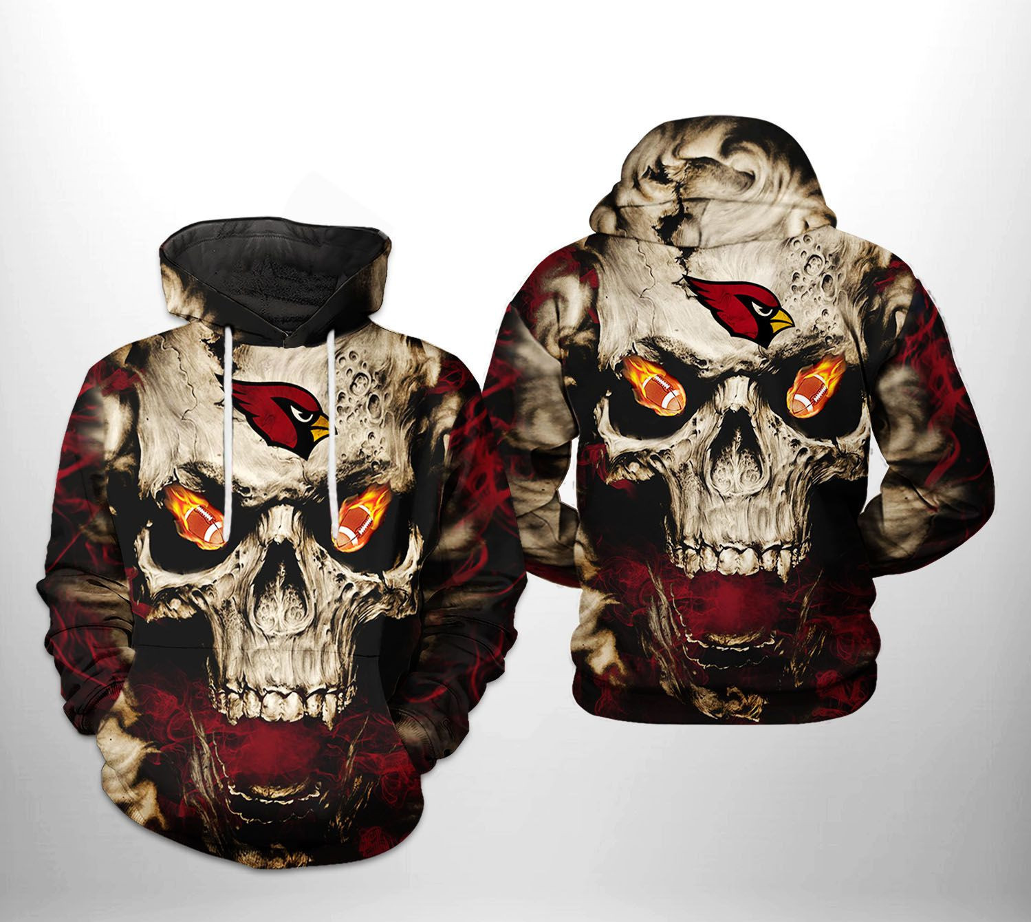 NFL Arizona Cardinals NFL Skull Team 3D All Over Print Hoodie, Zip Hoodie