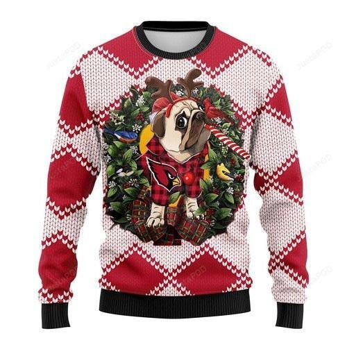 Nfl Arizona Cardinals Pug Dog Ugly Christmas Sweater Adult 3D Funny Matching for family
