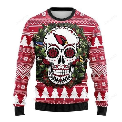 Nfl Arizona Cardinals Skull Flower Ugly Christmas Sweater Adult 3D Funny Matching for family