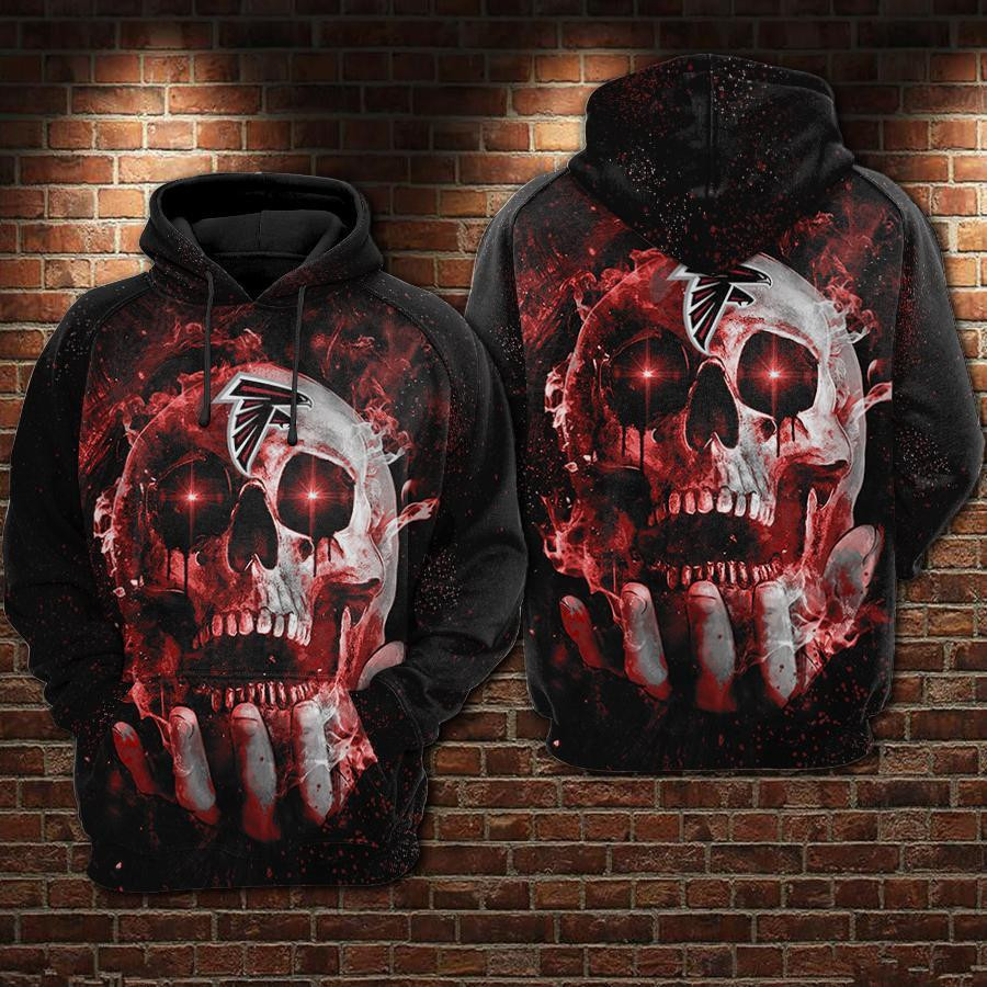 NFL Atlanta Falcons NFL Skull Black Red 3D All Over Print Hoodie, Zip Hoodie