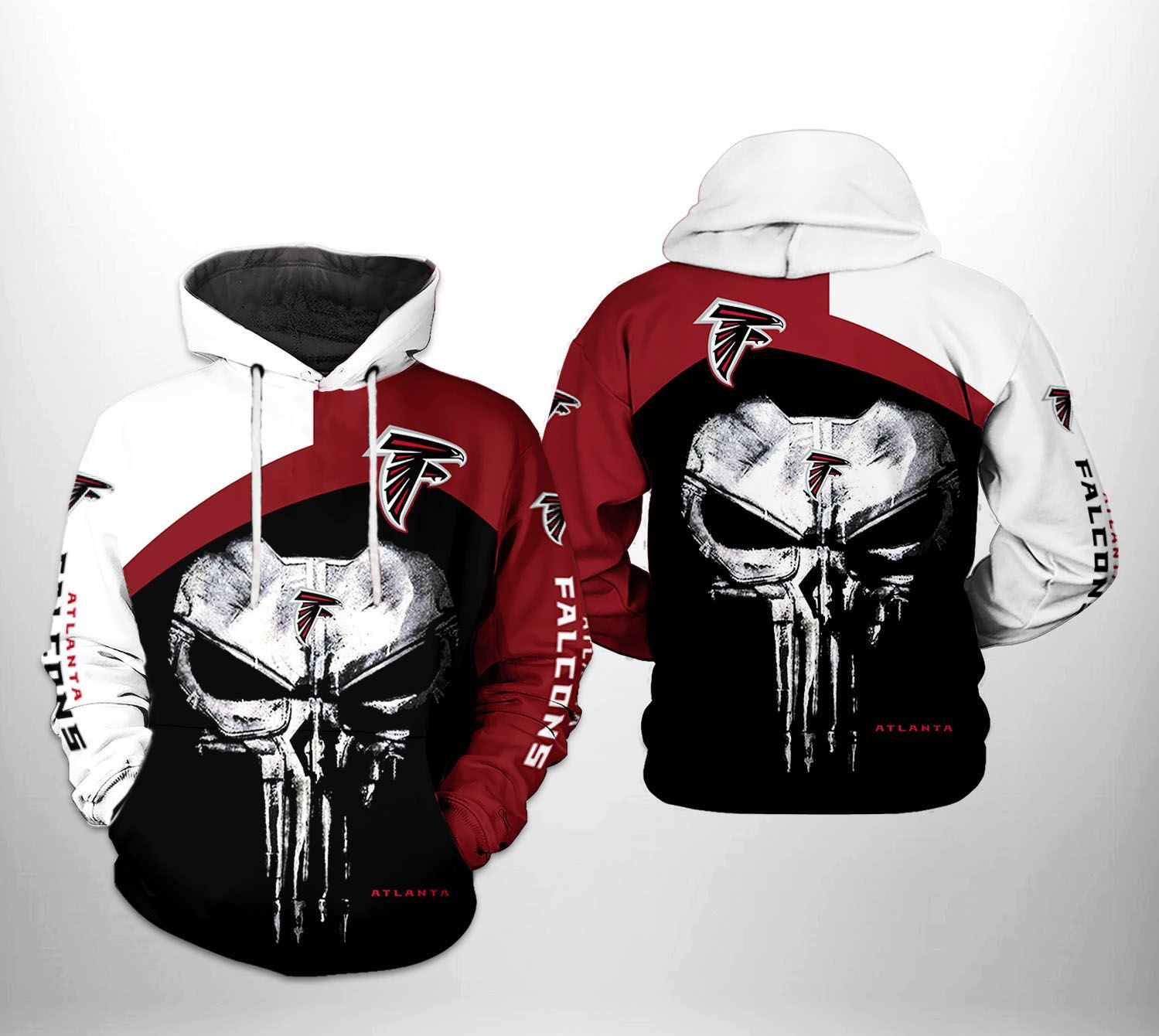 NFL Atlanta Falcons NFL Skull Punisher Team 3D All Over Print Hoodie, Zip Hoodie