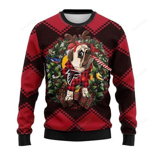 Nfl Atlanta Falcons Pug Dog Ugly Christmas Sweater Adult 3D Funny Matching for family
