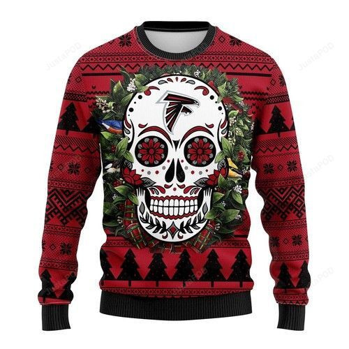 Nfl Atlanta Falcons Skull Flower Ugly Christmas Sweater Adult 3D Funny Matching for family