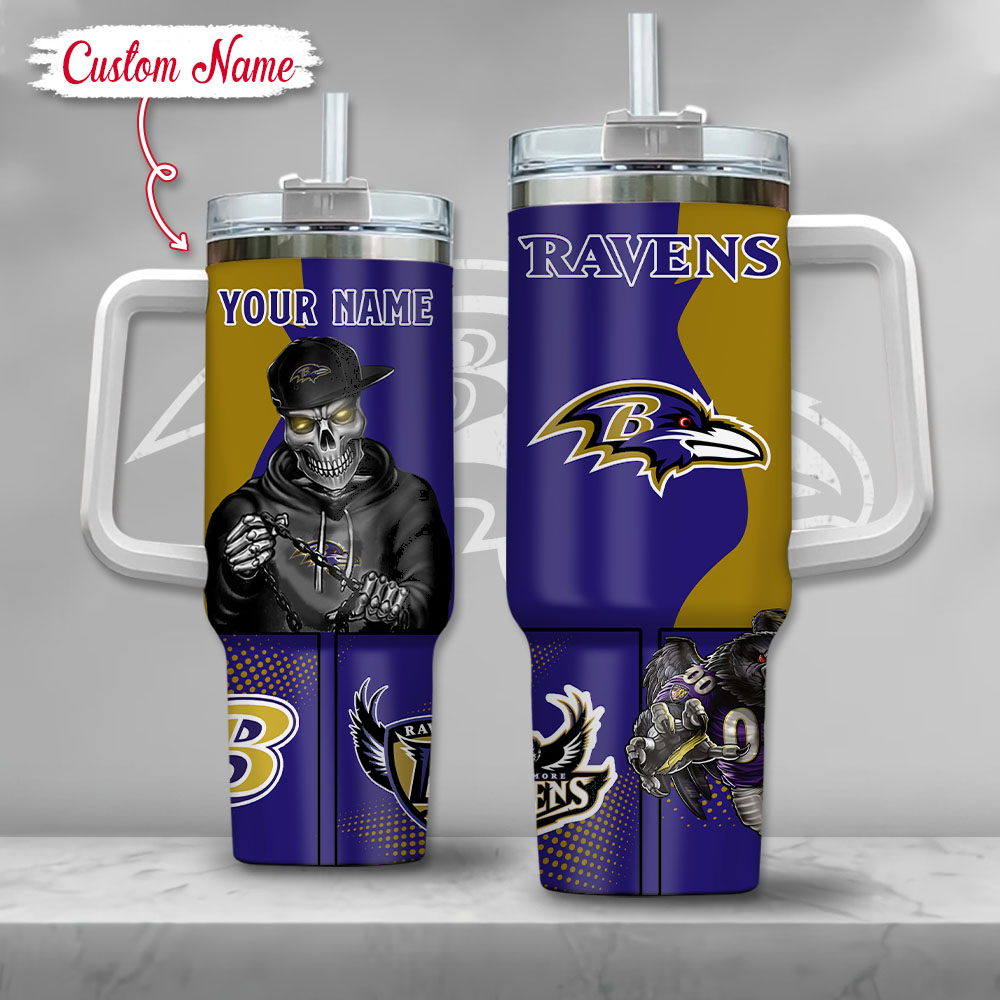 NFL Baltimore Ravens Gangster Skeleton Custom Stanley Cup 40 oz 30 oz Tumbler With HandleTVC2301124