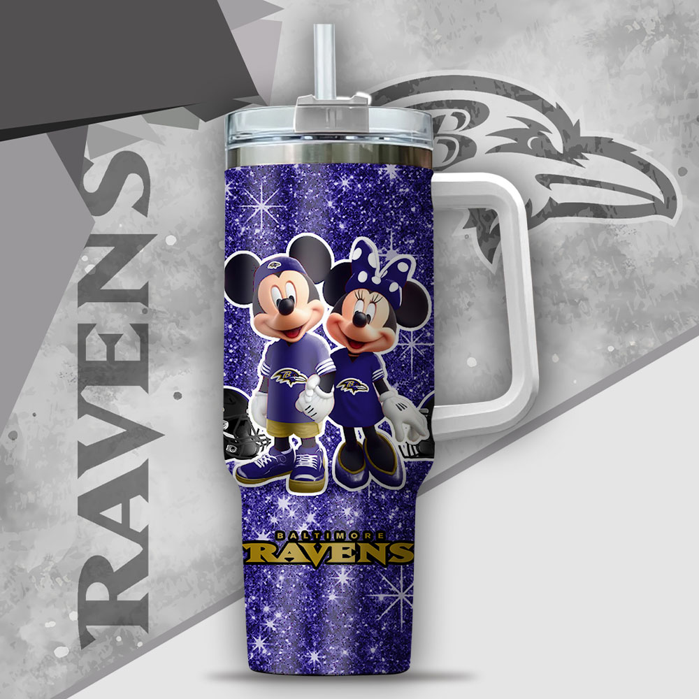 NFL Baltimore Ravens Mickey And Minnie Couple Custom Stanley Cup 40 oz 30 oz Tumbler With HandleTVC2301127 - Image 2