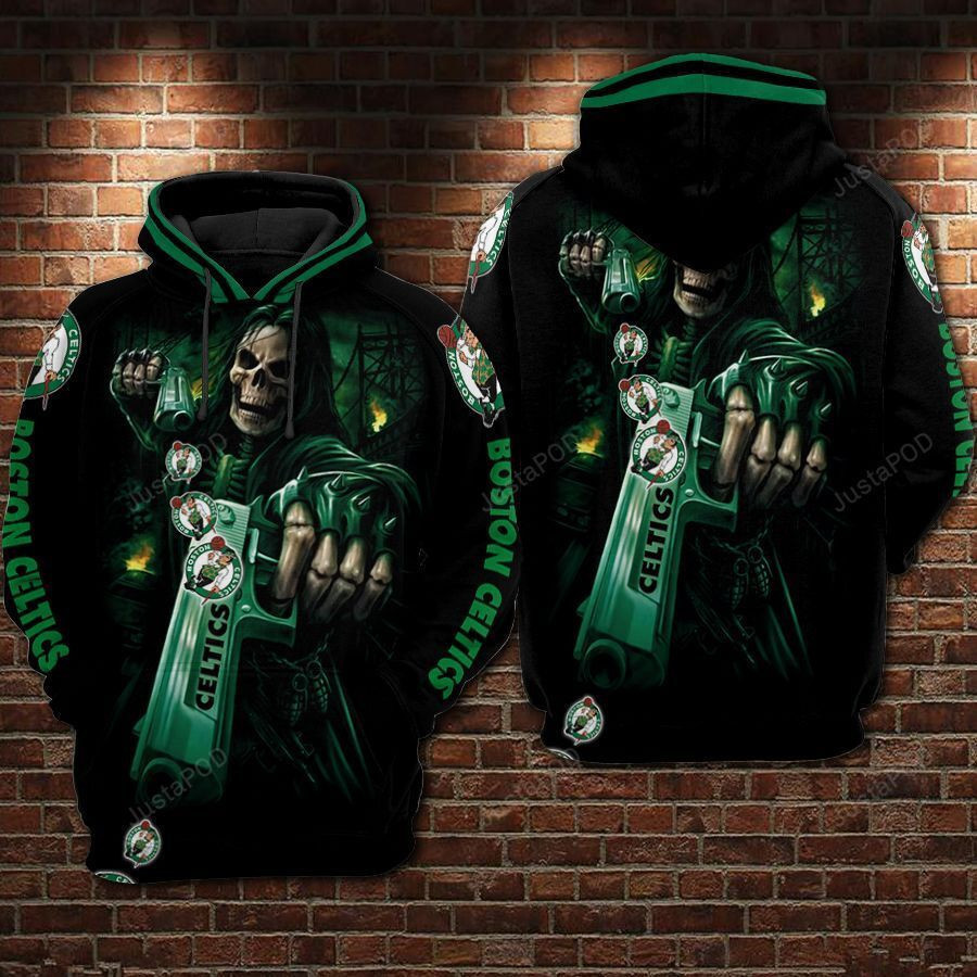 NFL Boston Celtics Nfl Football Skull Death Guns 3D All Over Print Hoodie, Zip Hoodie