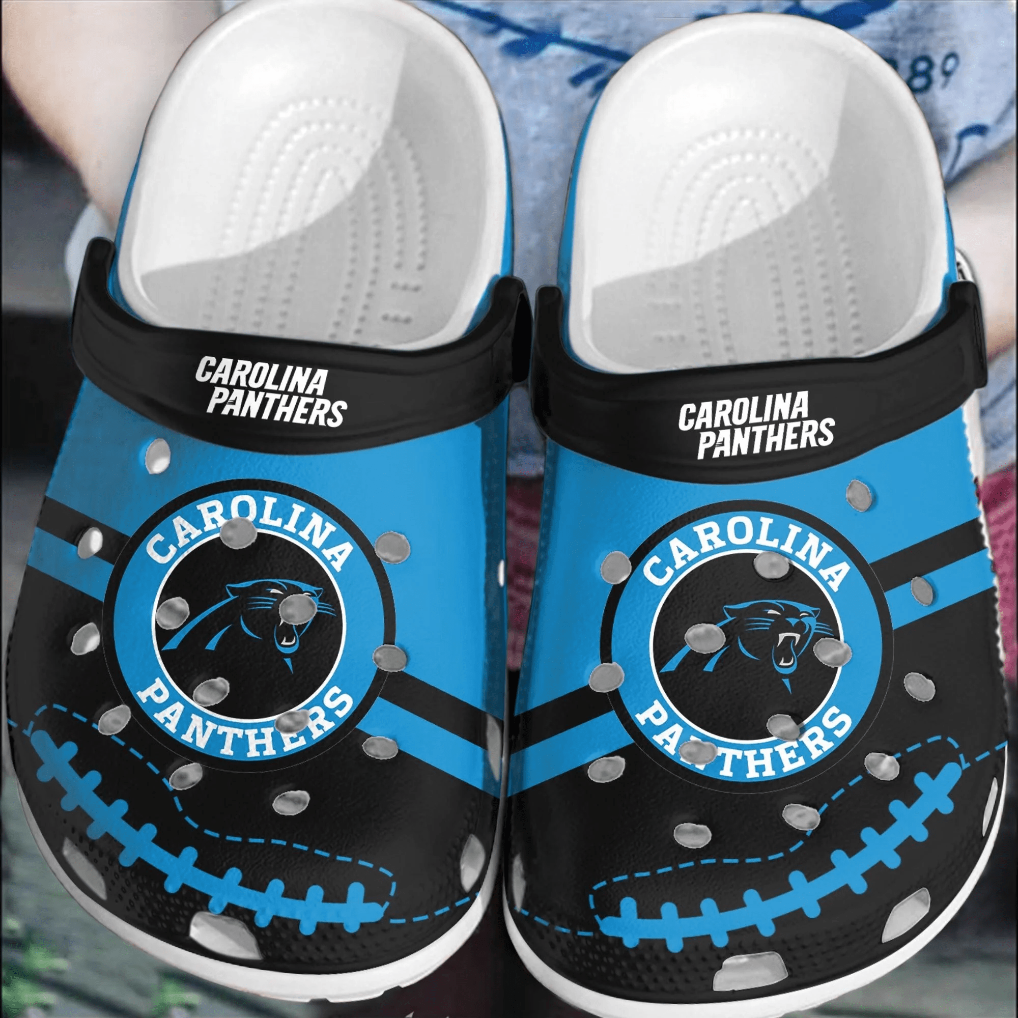 NFL Carolina Panthers Football Crocs Comfortable Clogs Shoes Crocband For Men Women