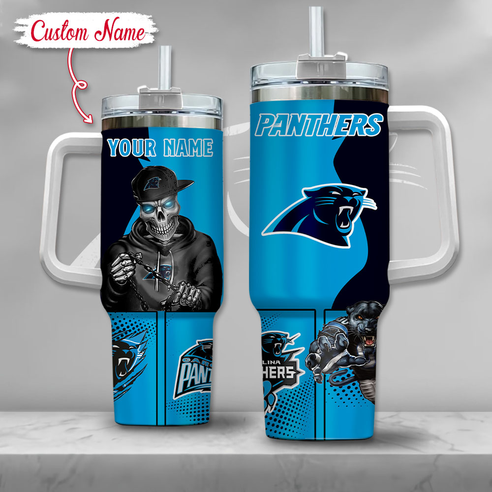 NFL Carolina Panthers Gangster Skeleton Custom Stanley Cup 40 oz 30 oz Tumbler With HandleTVC2301125