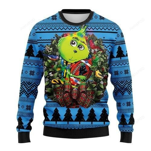Nfl Carolina Panthers Grinch Hug Ugly Christmas Sweater Adult 3D Funny Matching for family