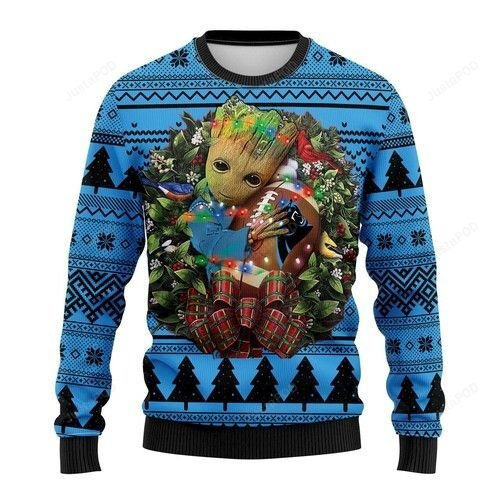 Nfl Carolina Panthers Groot Hug Ugly Christmas Sweater Adult 3D Funny Matching for family