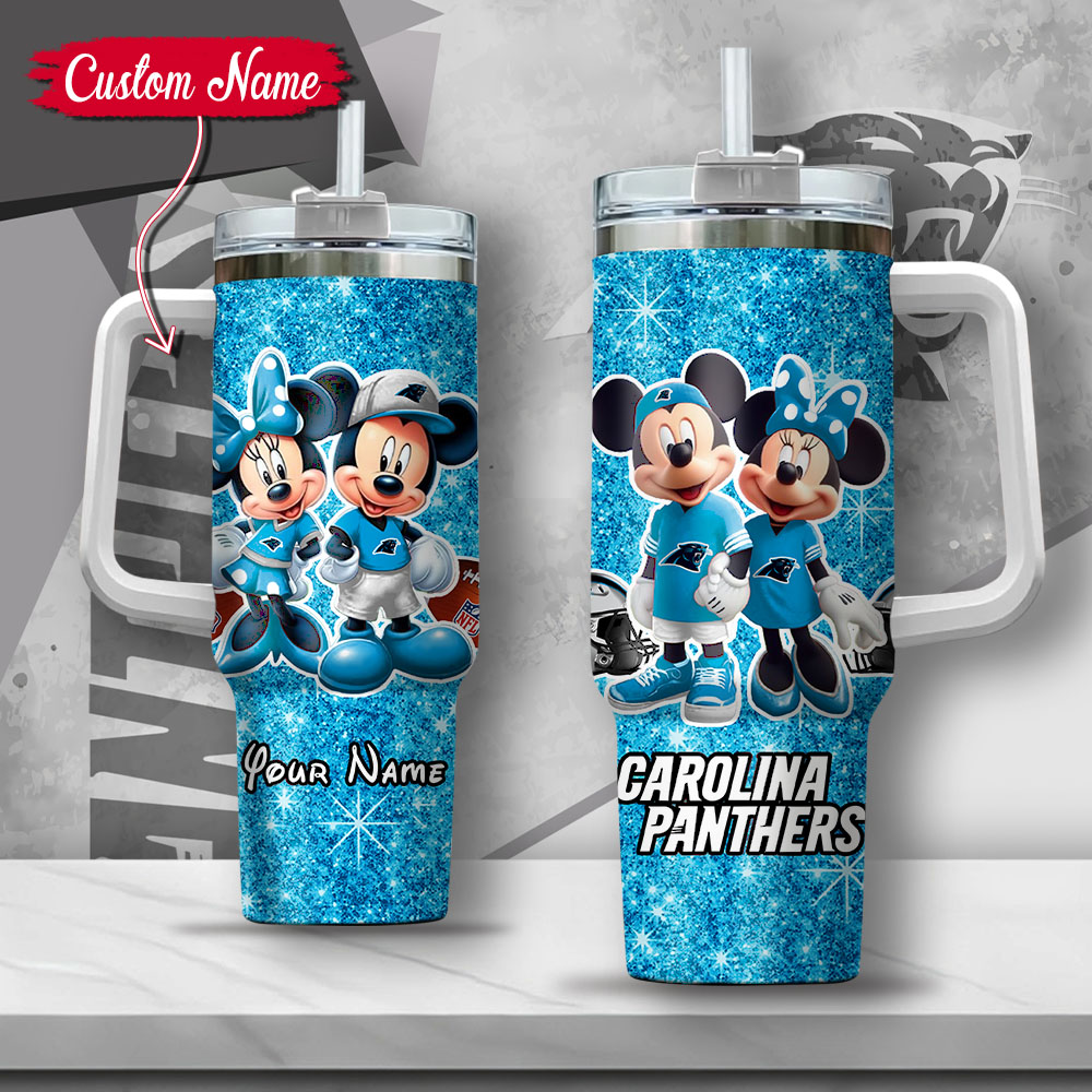 NFL Carolina Panthers Mickey And Minnie Couple Custom Stanley Cup 40 oz 30 oz Tumbler With HandleTVC2301127