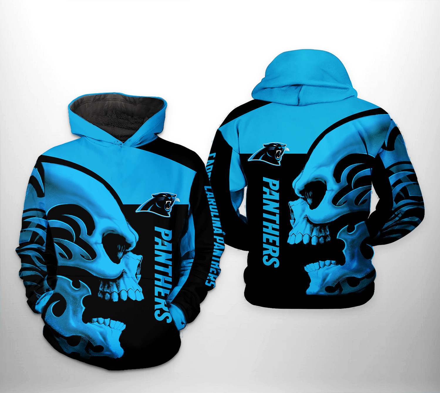 NFL Carolina Panthers NFL Skull 3D All Over Print Hoodie, Zip Hoodie