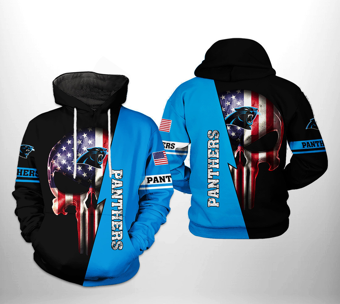 NFL Carolina Panthers NFL US Flag Skull Team 3D All Over Print Hoodie, Zip Hoodie