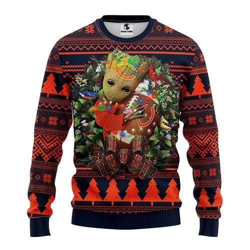 Nfl Chicago Bears Groot Hug Ugly Christmas Sweater Adult 3D Funny Matching for family