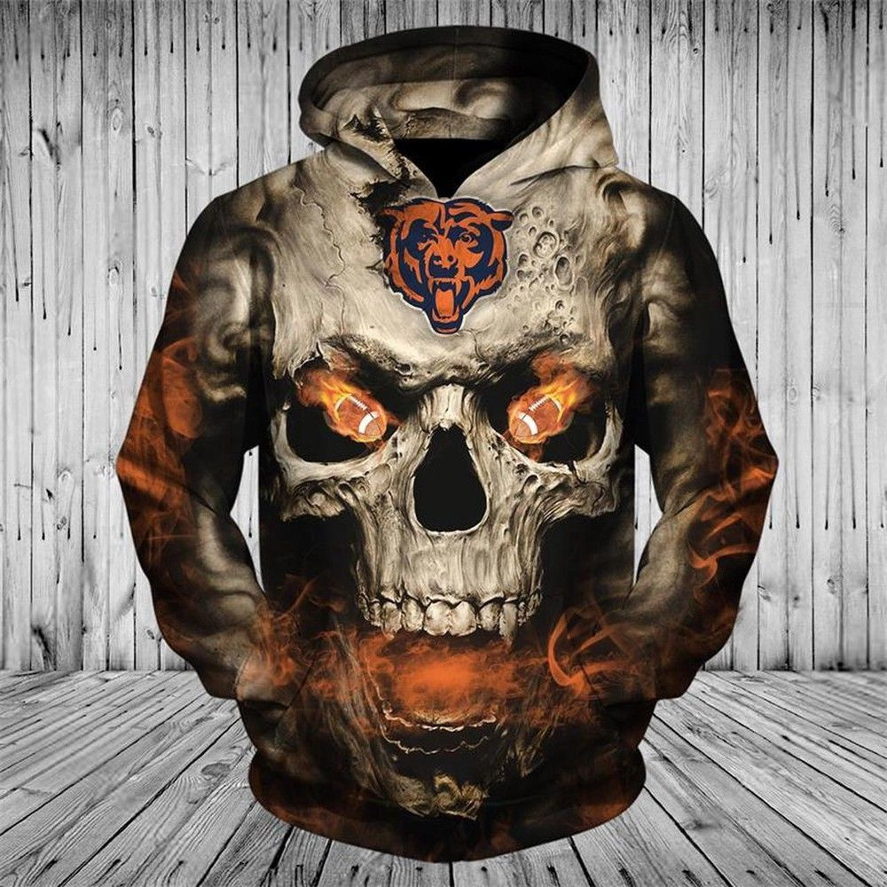 NFL Chicago Bears NFL On Fire In Skull Eyes 3D All Over Print Hoodie, Zip Hoodie