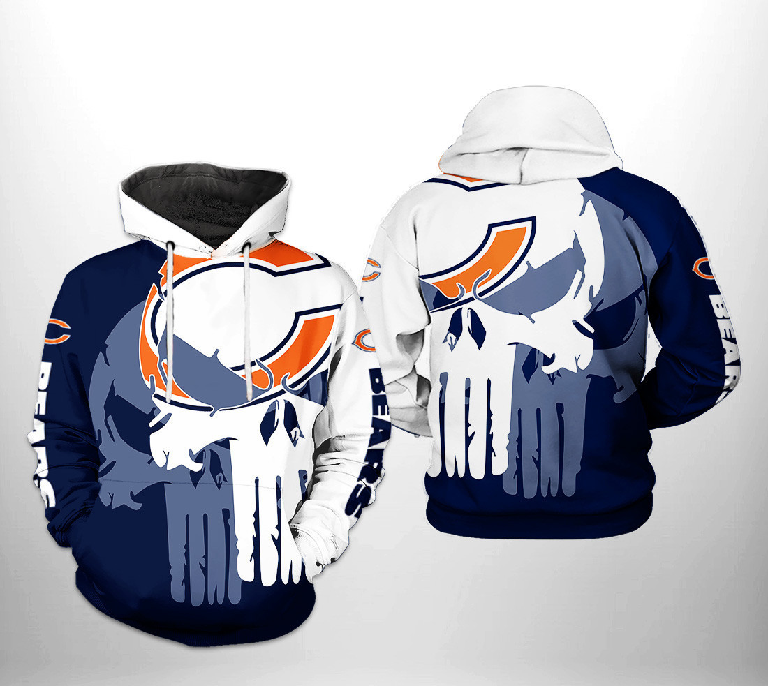 NFL Chicago Bears NFL Team Skull 3D All Over Print Hoodie, Zip Hoodie