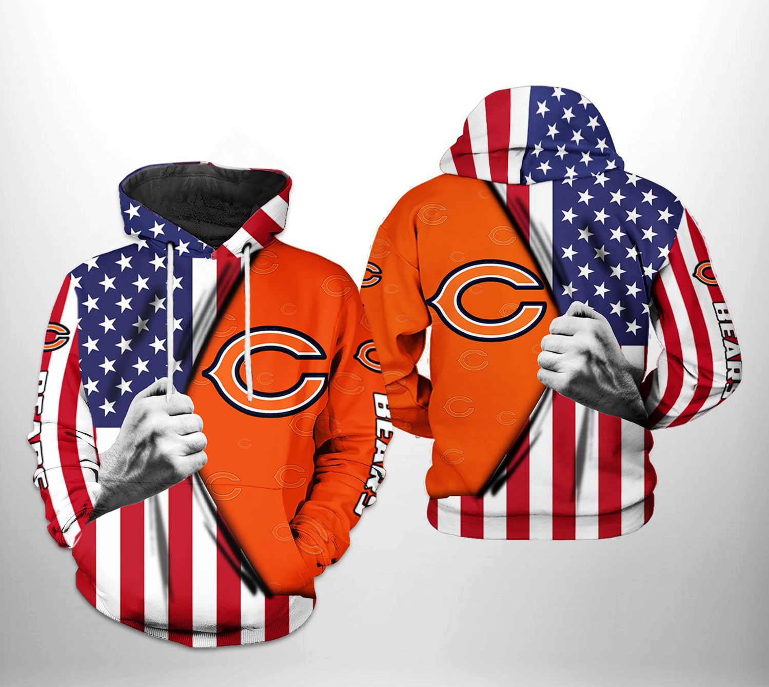 NFL Chicago Bears NFL US Flag Team 3D All Over Print Hoodie, Zip Hoodie