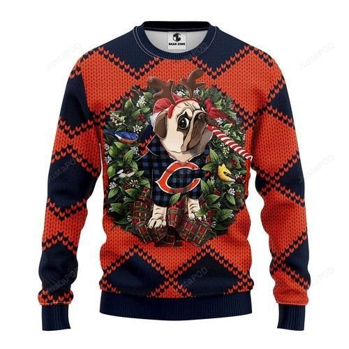 Nfl Chicago Bears Pug Dog Ugly Christmas Sweater Adult 3D Funny Matching for family