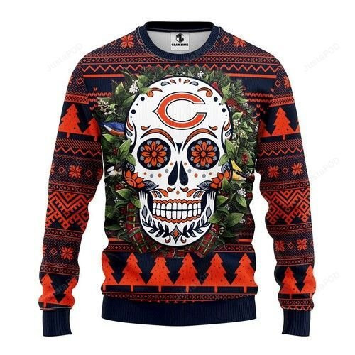 Nfl Chicago Bears Skull Flower Ugly Christmas Sweater Adult 3D Funny Matching for family
