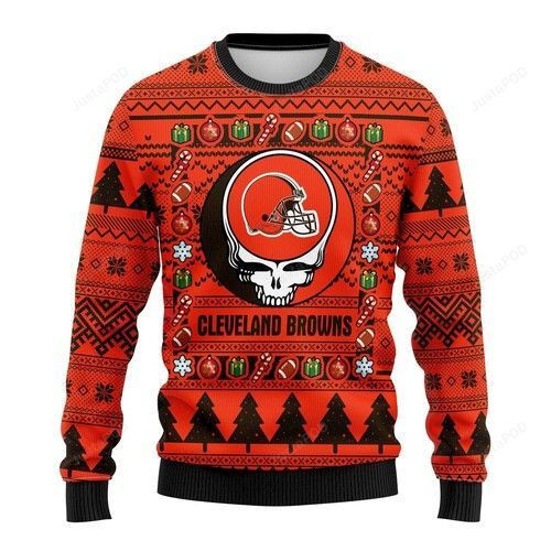 Nfl Cleveland Browns Grateful Dead Ugly Christmas Sweater Adult 3D Funny Matching for family