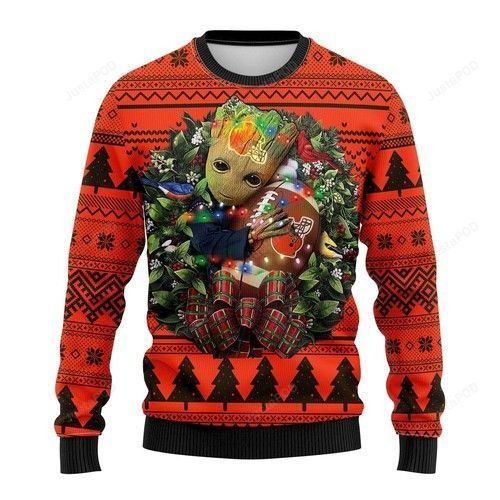 Nfl Cleveland Browns Groot Hug Ugly Christmas Sweater Adult 3D Funny Matching for family