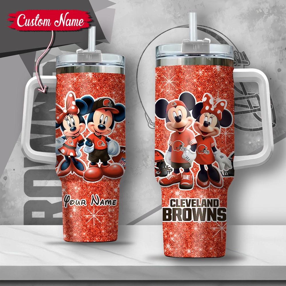 NFL Cleveland Browns Mickey And Minnie Couple Custom Stanley Cup 40 oz 30 oz Tumbler With HandleTVC2301127