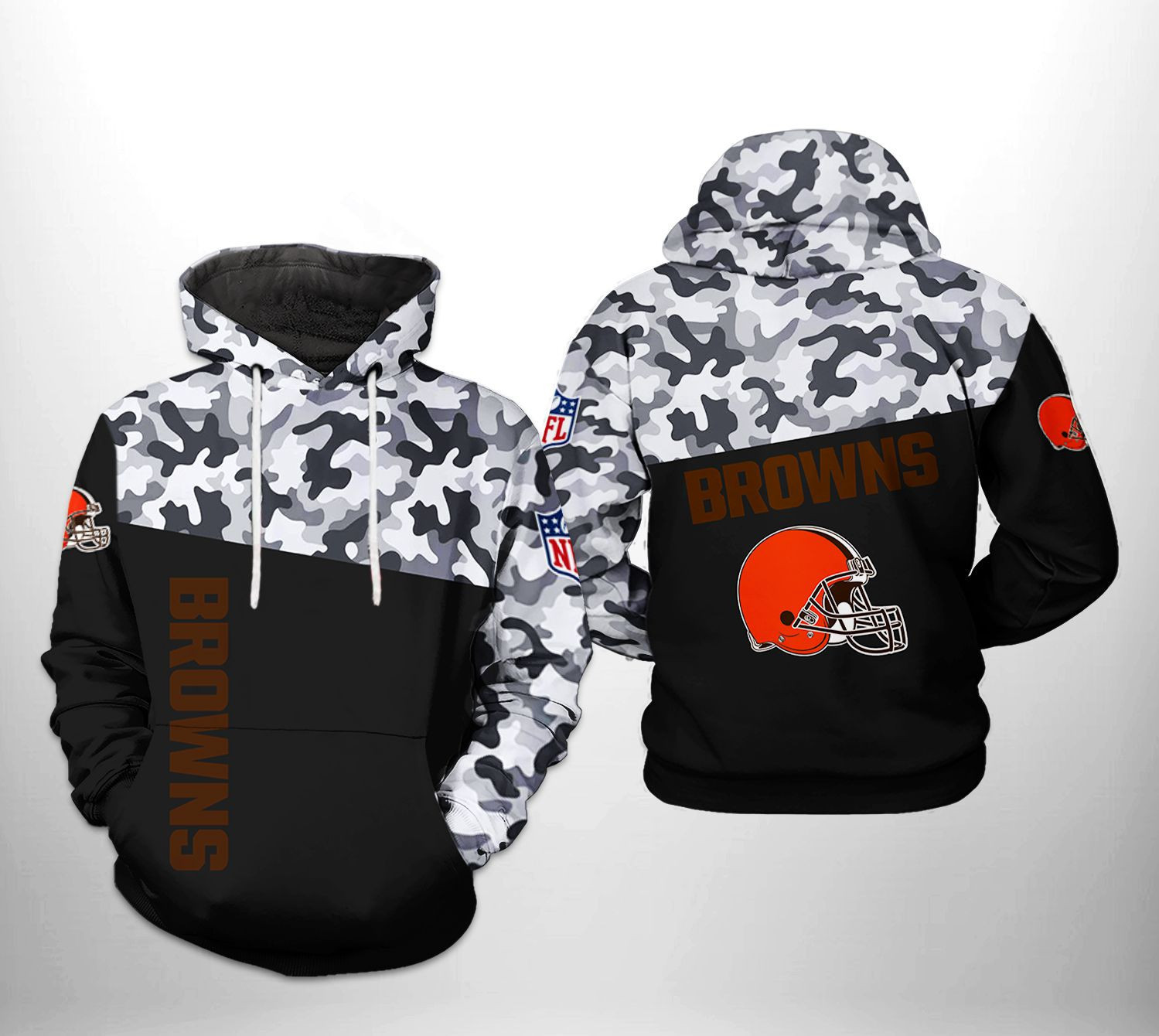 NFL Cleveland Browns NFL Camo Veteran Team 3D All Over Print Hoodie, Zip Hoodie
