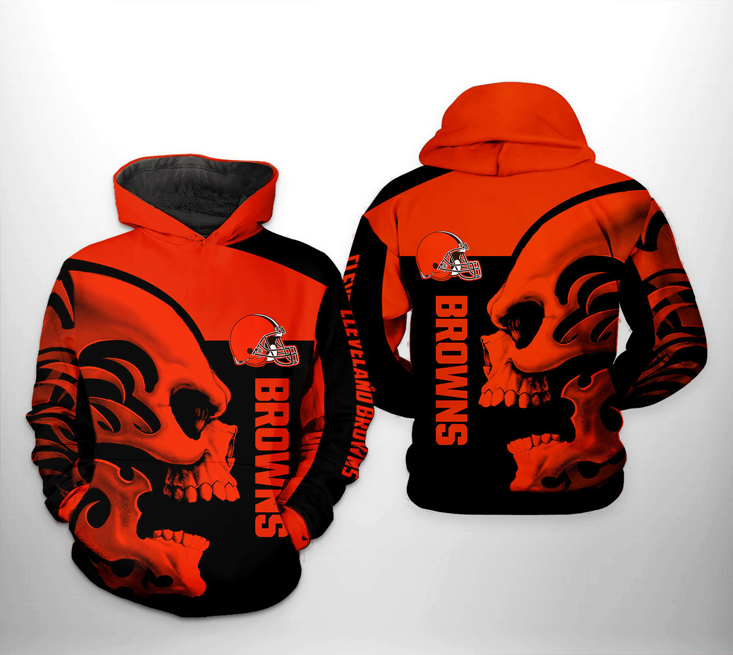 NFL Cleveland Browns NFL Skull 3D All Over Print Hoodie, Zip Hoodie