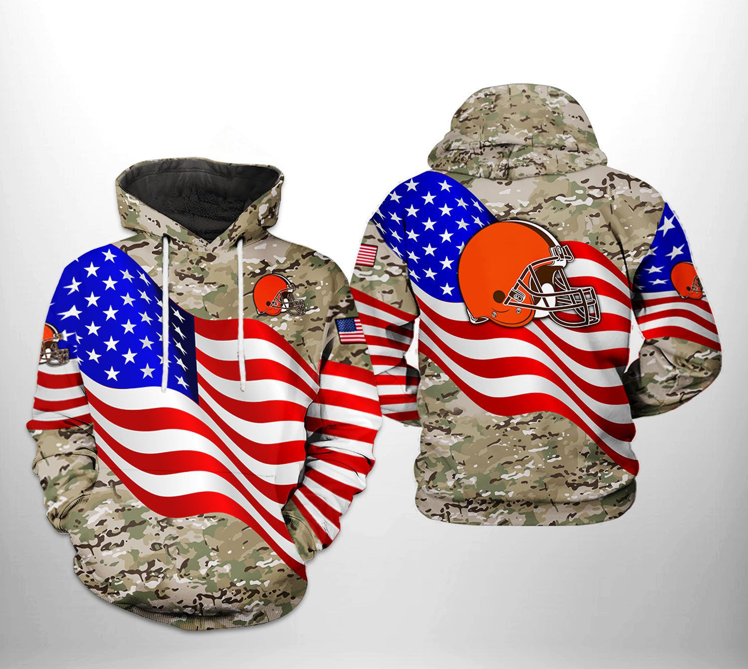 NFL Cleveland Browns NFL US Flag Camo Veteran Team 3D All Over Print Hoodie, Zip Hoodie