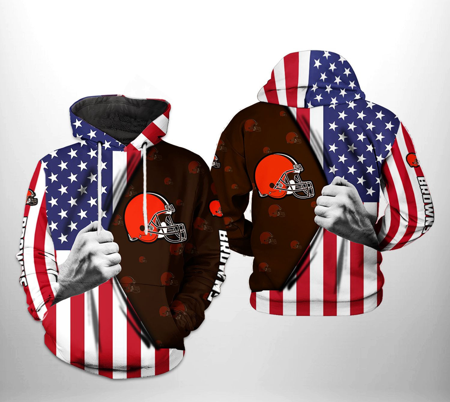 NFL Cleveland Browns NFL US Flag Team 3D All Over Print Hoodie, Zip Hoodie