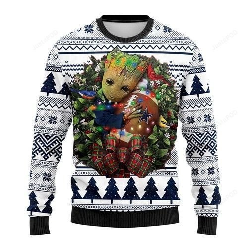 Nfl Dallas Cowboys Groot Hug Ugly Christmas Sweater Adult 3D Funny Matching for family