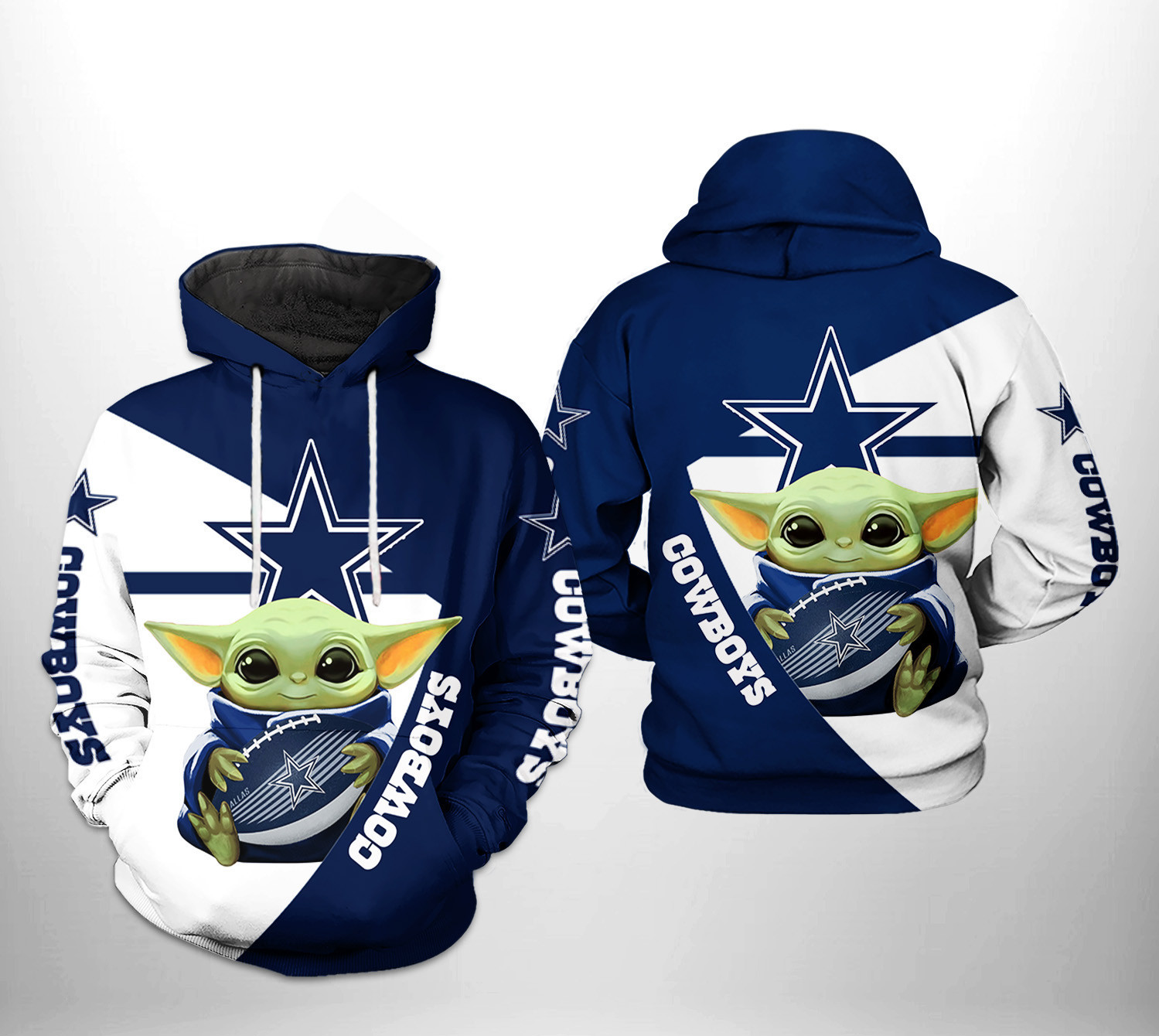 NFL Dallas Cowboys NFL Baby Yoda Team 3D All Over Print Hoodie, Zip Hoodie