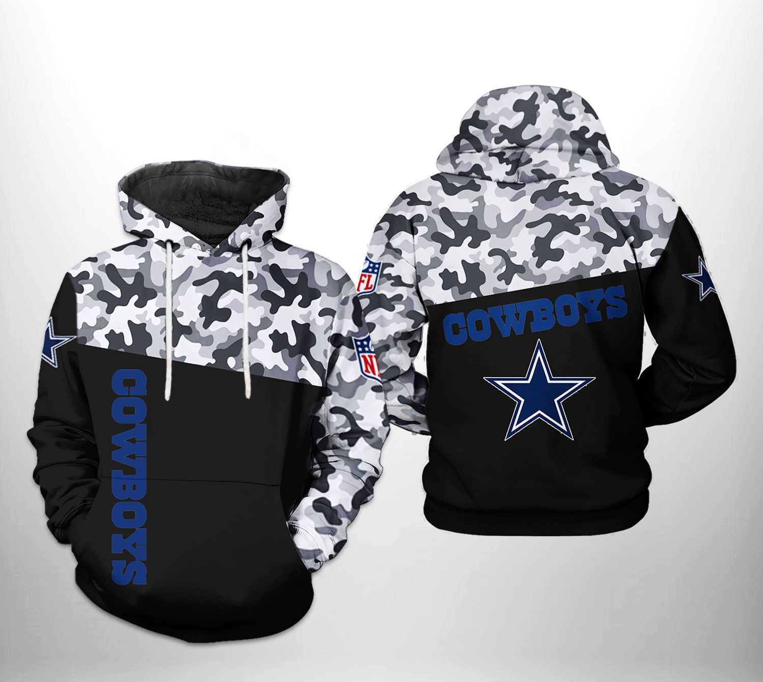 NFL Dallas Cowboys NFL Camo Veteran Team 3D All Over Print Hoodie, Zip Hoodie