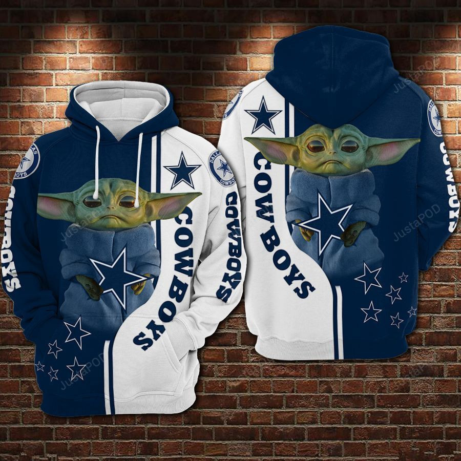 NFL Dallas Cowboys Nfl Football Baby Yoda Hug Star 3D All Over Print Hoodie, Zip Hoodie