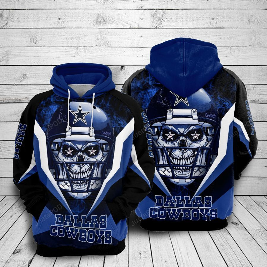 NFL Dallas Cowboys Nfl Football Skull Wearing A Hat 3D All Over Print Hoodie, Zip Hoodie