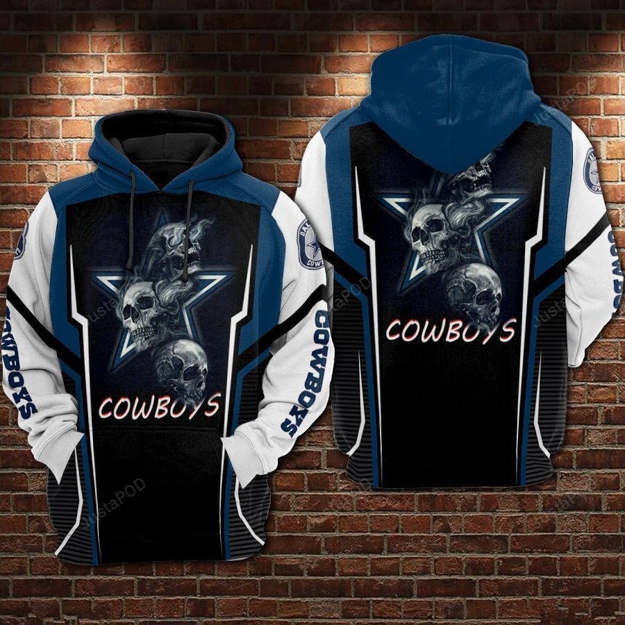 NFL Dallas Cowboys Nfl Football Three Skull 3D All Over Print Hoodie, Zip Hoodie